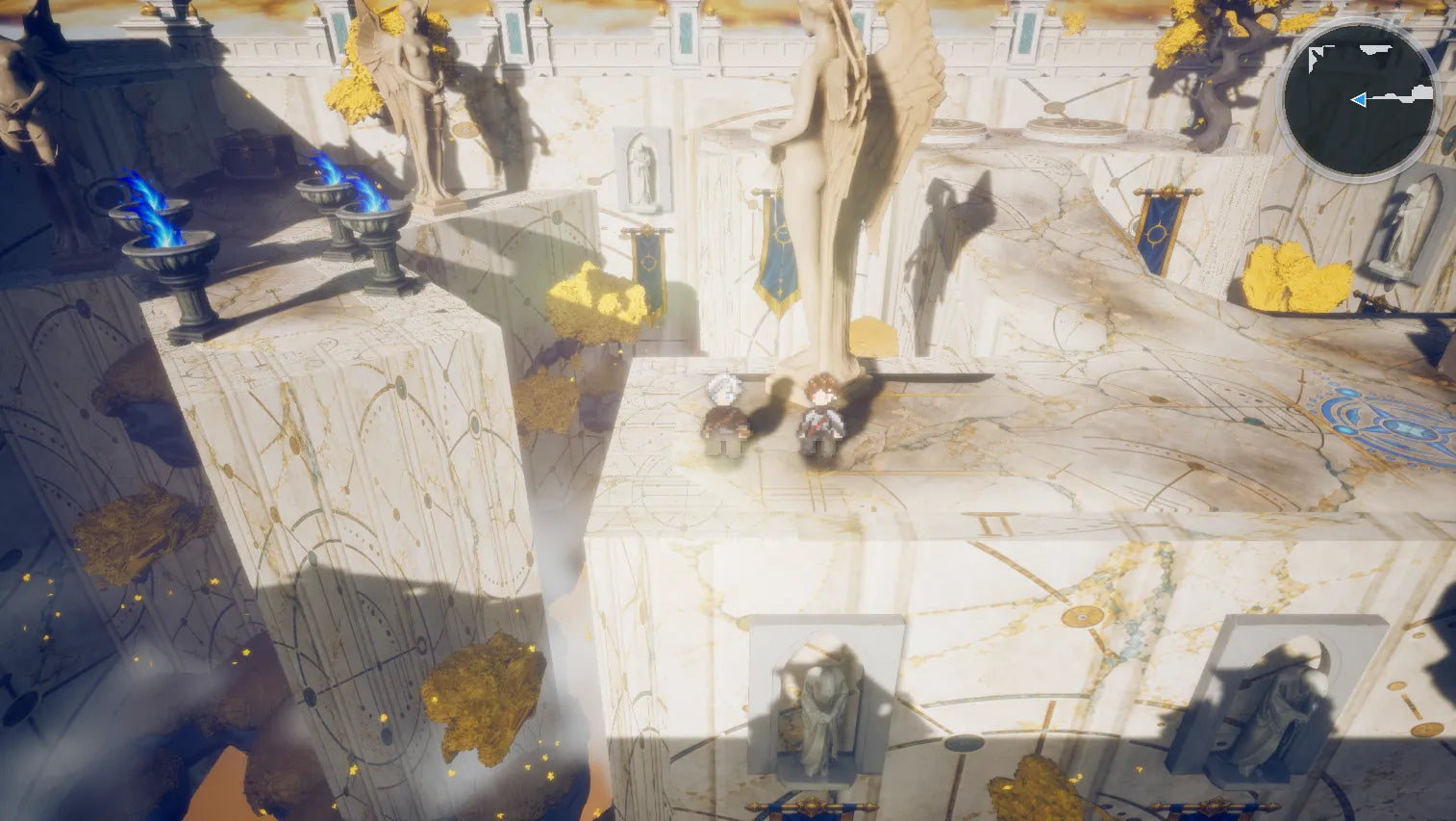 Lark and Wade explore a golden temple platform