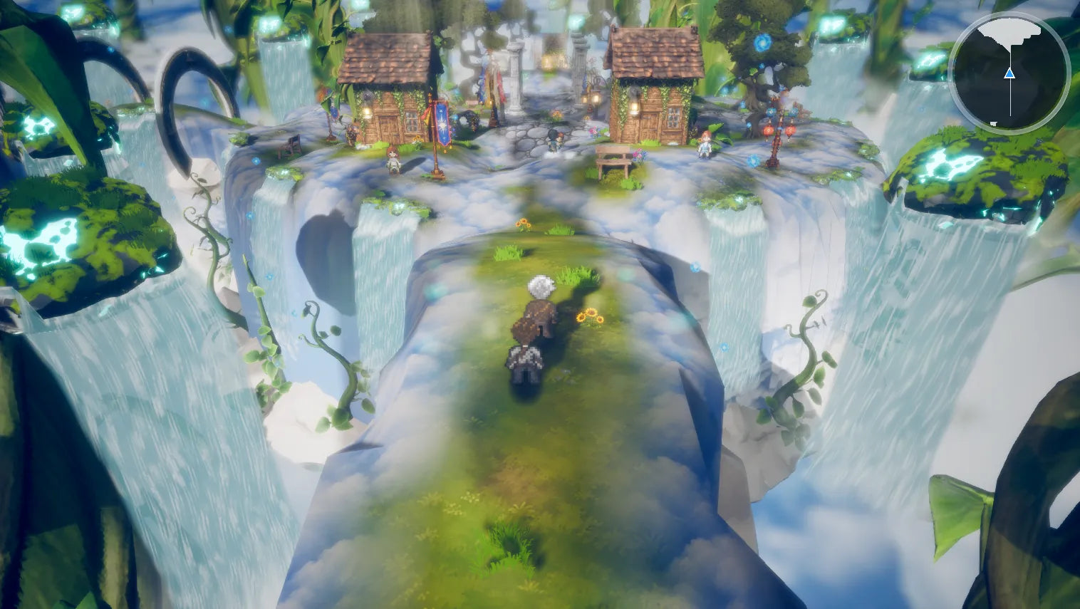 The waterfall-lined approach to Skyreach village