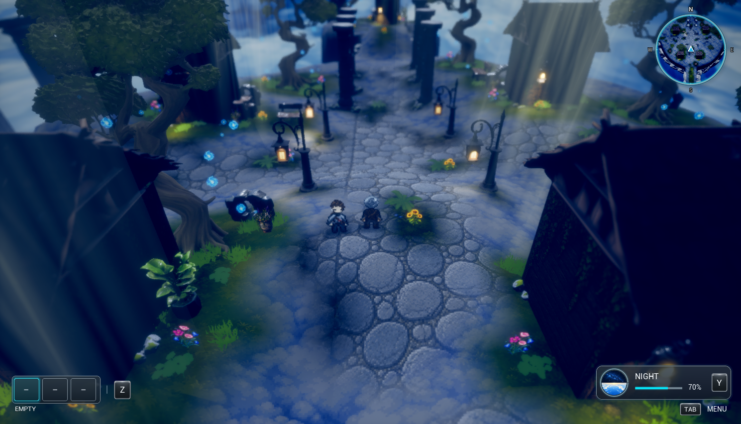 Skyreach village at night