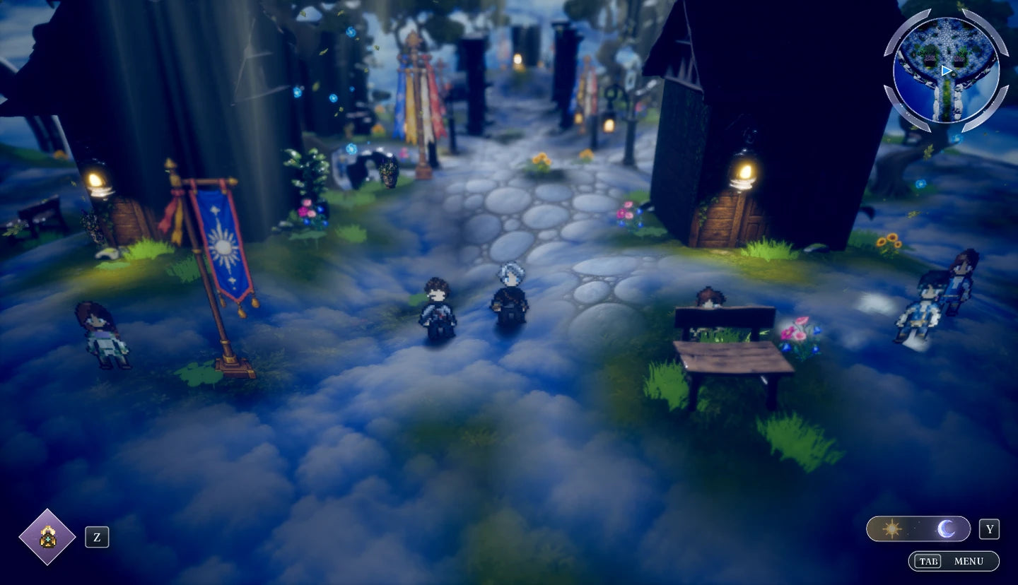 Skyreach village at night