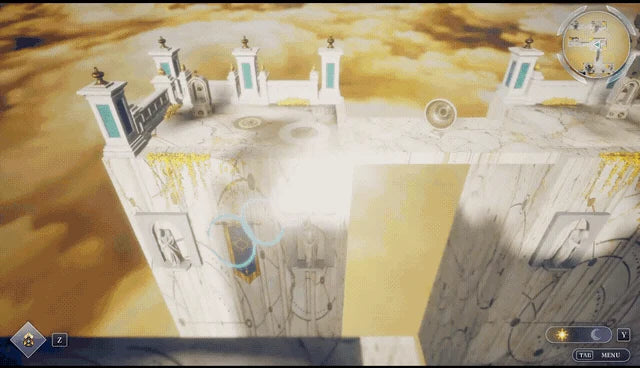 Using a key item to cross the temple